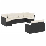 vidaXL Set mobilier de grădină cu perne, 9 piese, negru, poliratan