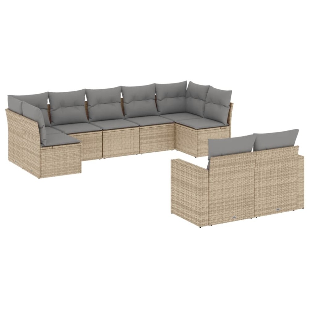 vidaXL Set canapele de grădină, 9 piese, cu perne, bej, poliratan