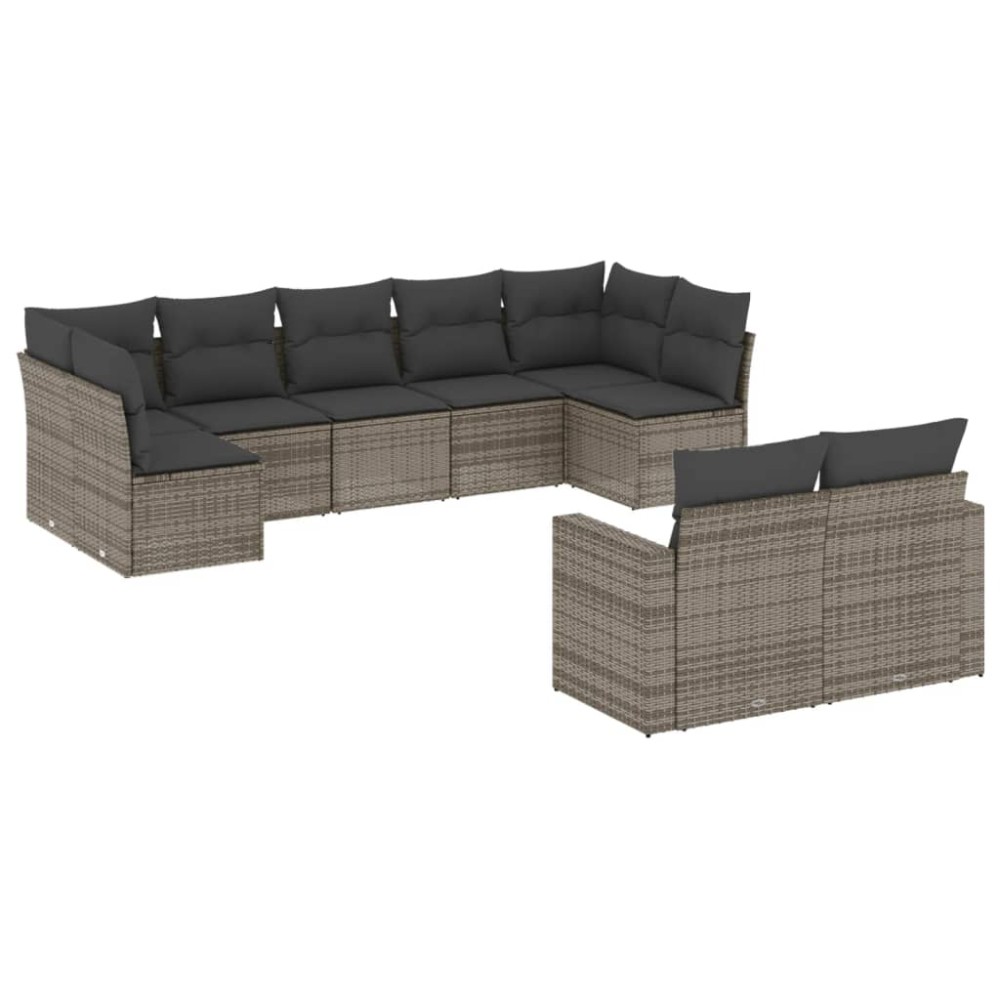 vidaXL Set canapele de grădină, 9 piese, cu perne, gri, poliratan