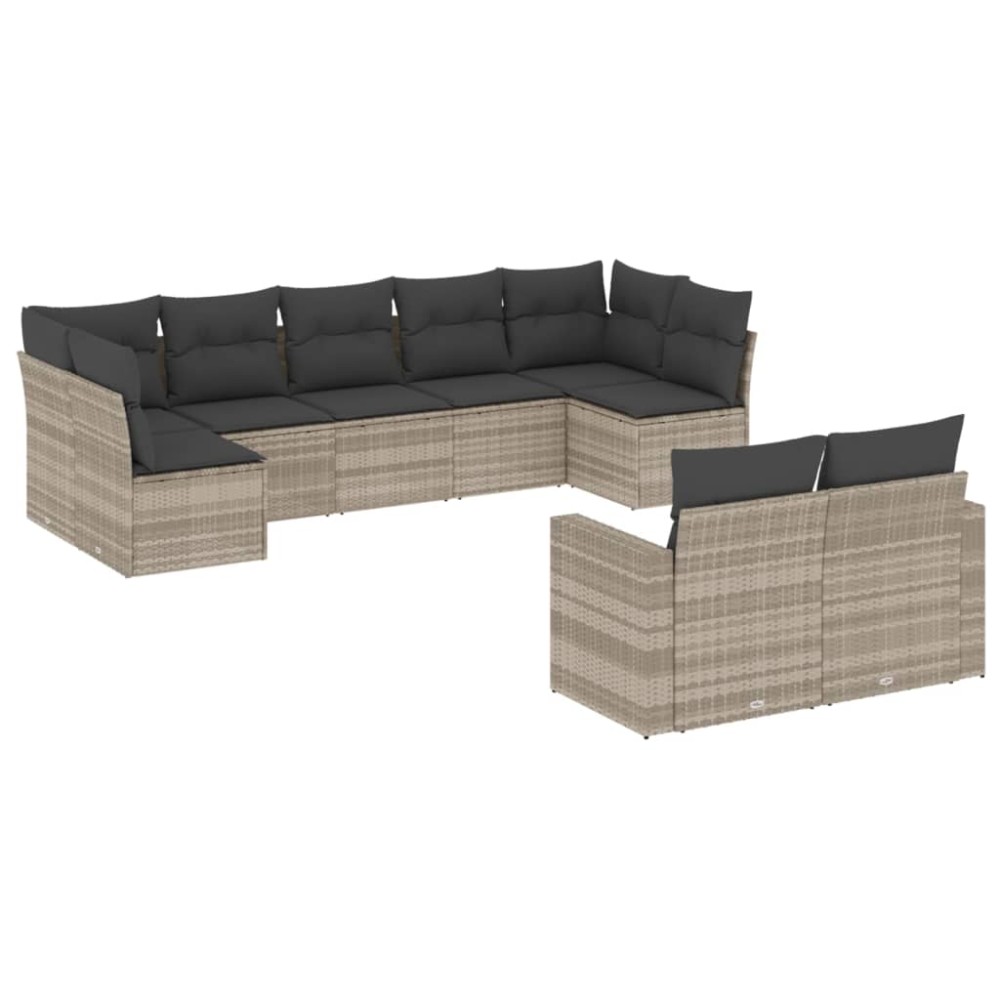 vidaXL Set canapele de grădină cu perne, 9 piese gri deschis poliratan