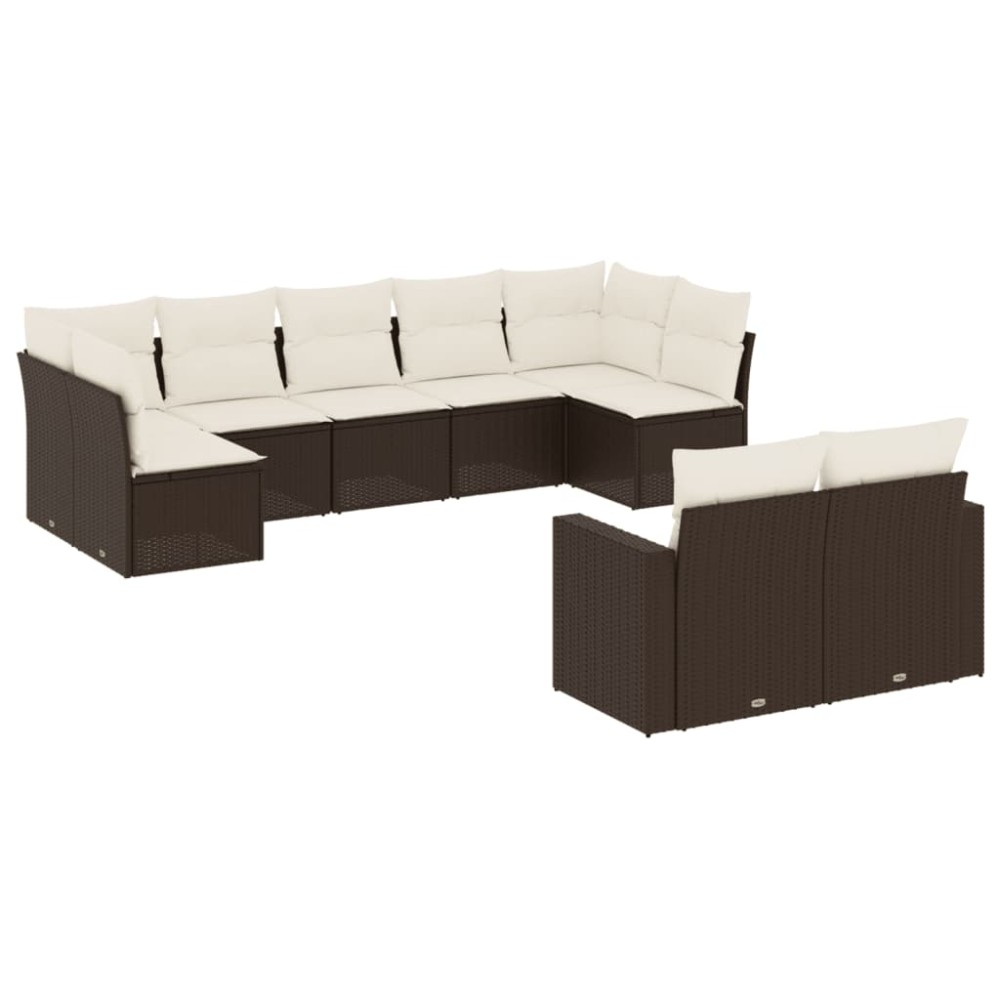vidaXL Set canapele de grădină cu perne, 9 piese, maro, poliratan
