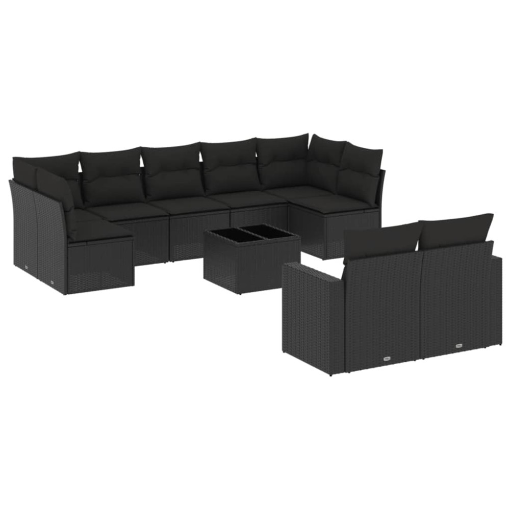 vidaXL Set canapele de grădină cu perne, 10 piese, negru, poliratan