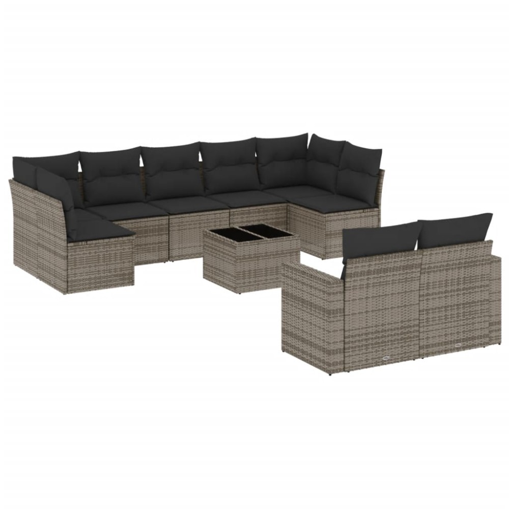 vidaXL Set mobilier de grădină cu perne, 10 piese, gri, poliratan