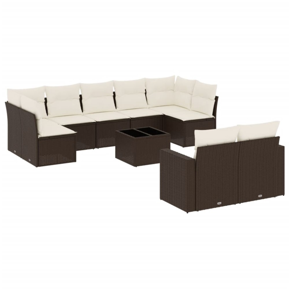 vidaXL Set canapele de grădină cu perne, 10 piese, maro, poliratan
