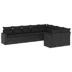 vidaXL Set mobilier de grădină cu perne, 9 piese, negru, poliratan vidaXL Set mobilier de grădină cu perne, 9 piese, negru, poliratan