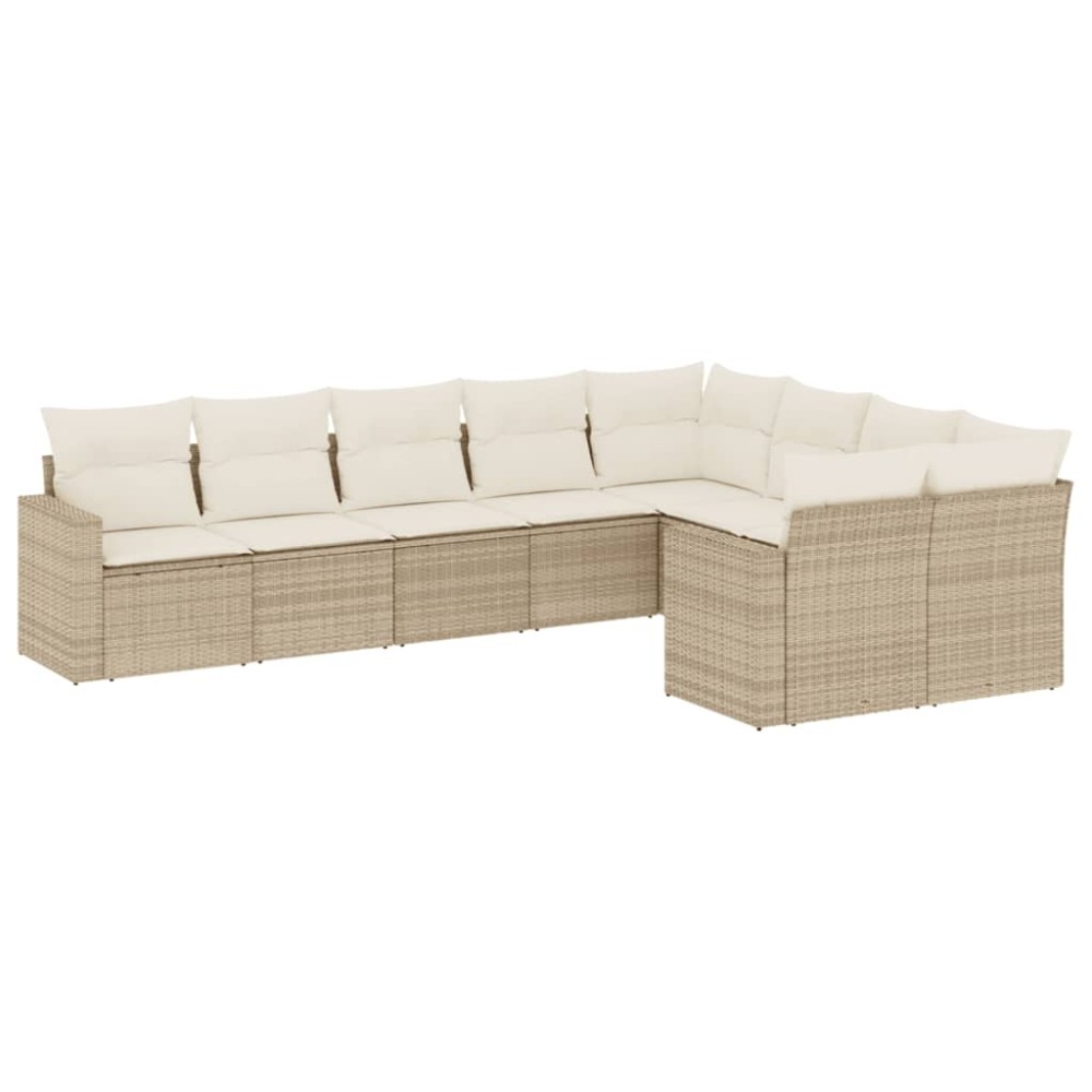 vidaXL Set canapele de grădină, 9 piese, cu perne, bej, poliratan