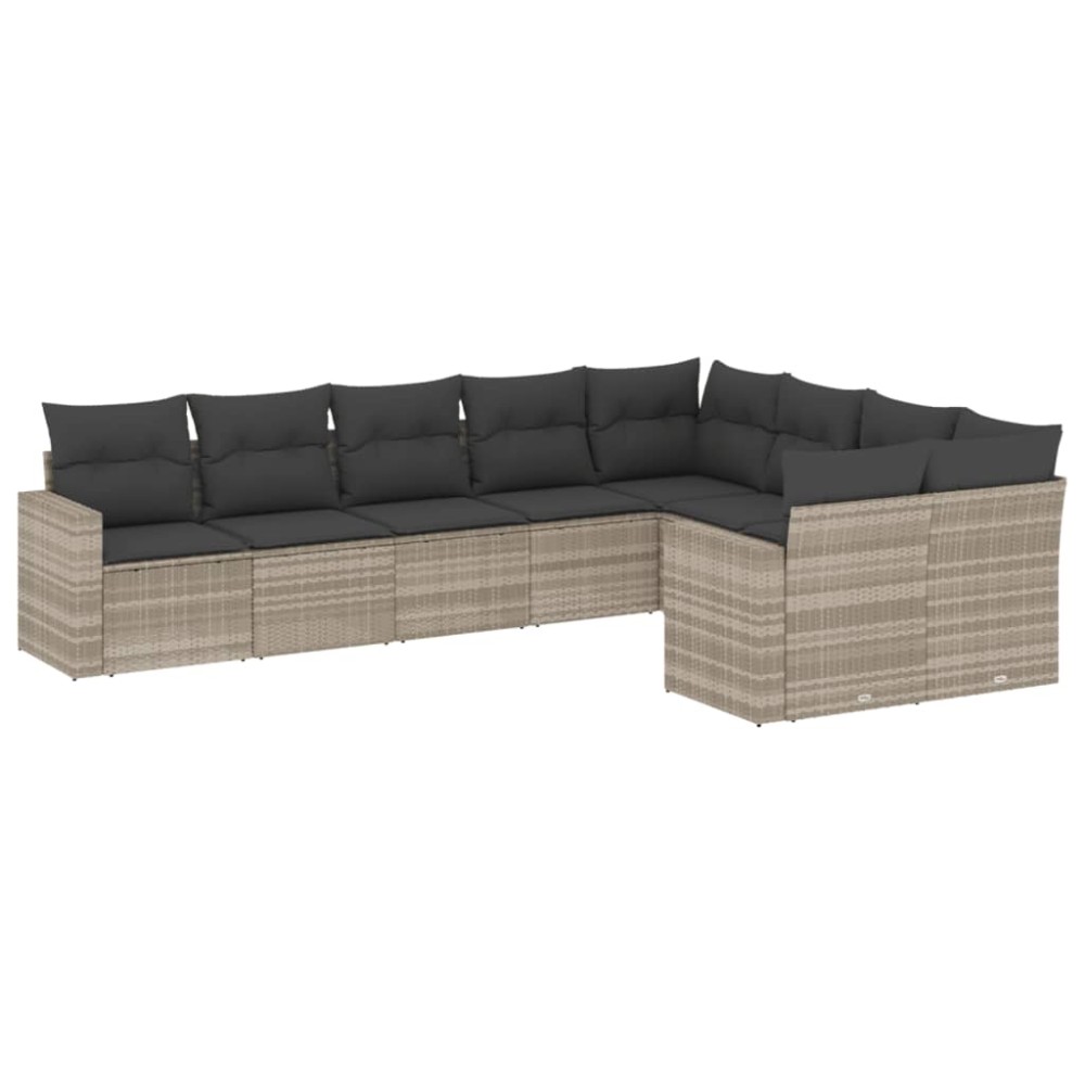 vidaXL Set canapele de grădină cu perne, 9 piese gri deschis poliratan