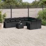 vidaXL Set canapele de grădină cu perne, 10 piese, negru, poliratan vidaXL Set canapele de grădină cu perne, 10 piese, negru, poliratan