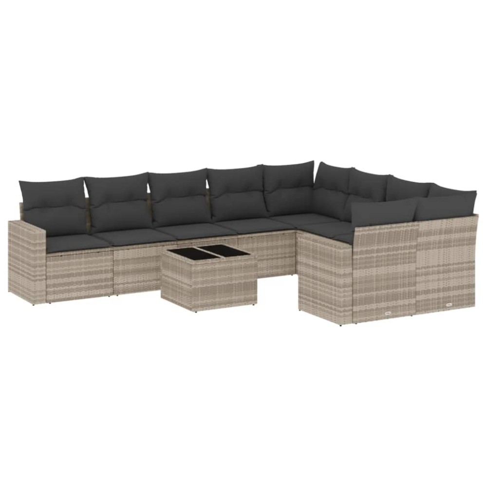 vidaXL Set canapele de grădină cu perne 10 piese gri deschis poliratan