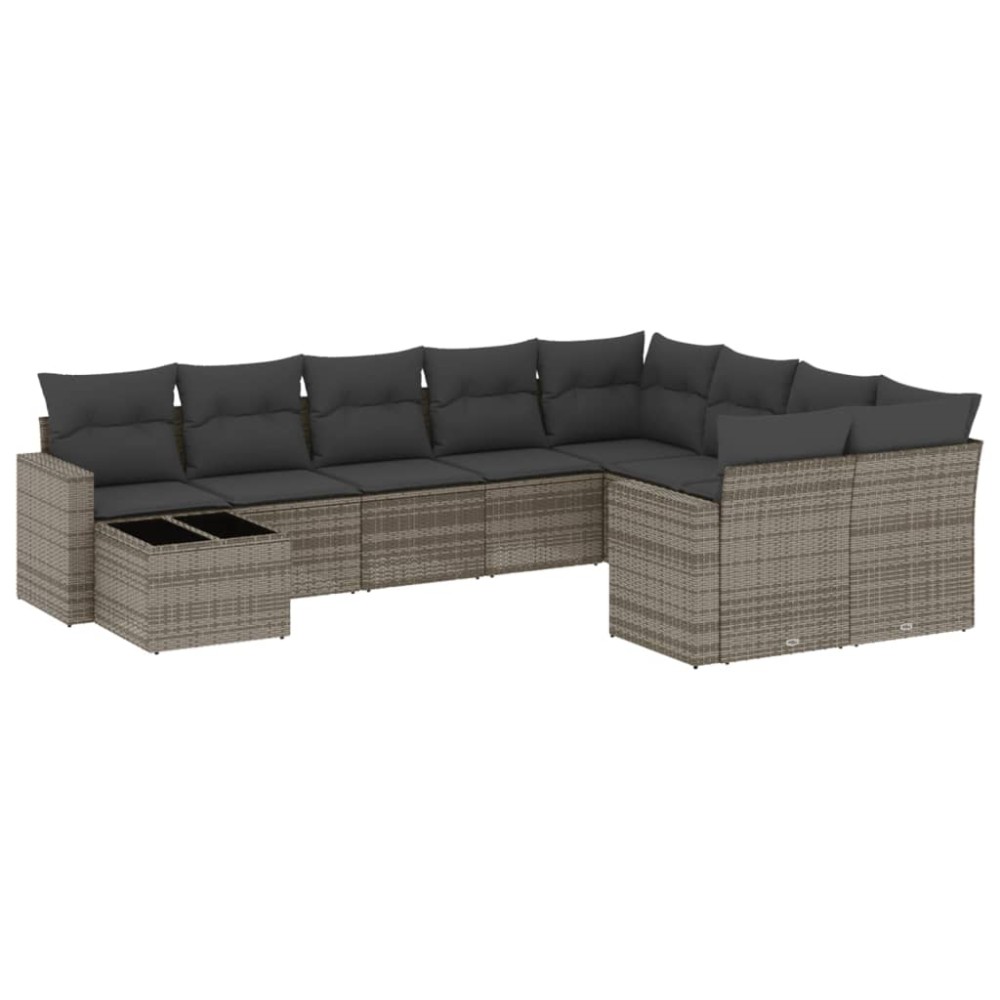 vidaXL Set mobilier de grădină cu perne, 10 piese, gri, poliratan
