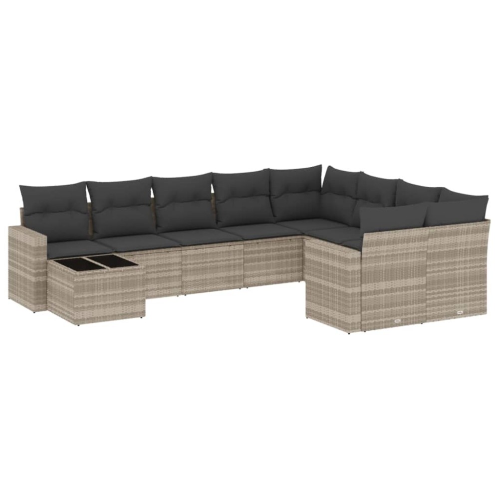 vidaXL Set canapele de grădină cu perne 10 piese gri deschis poliratan