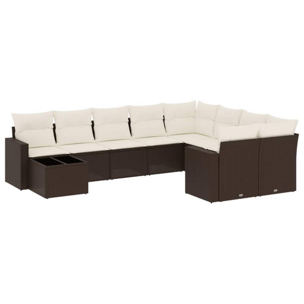 vidaXL Set canapele de grădină cu perne, 10 piese, maro, poliratan