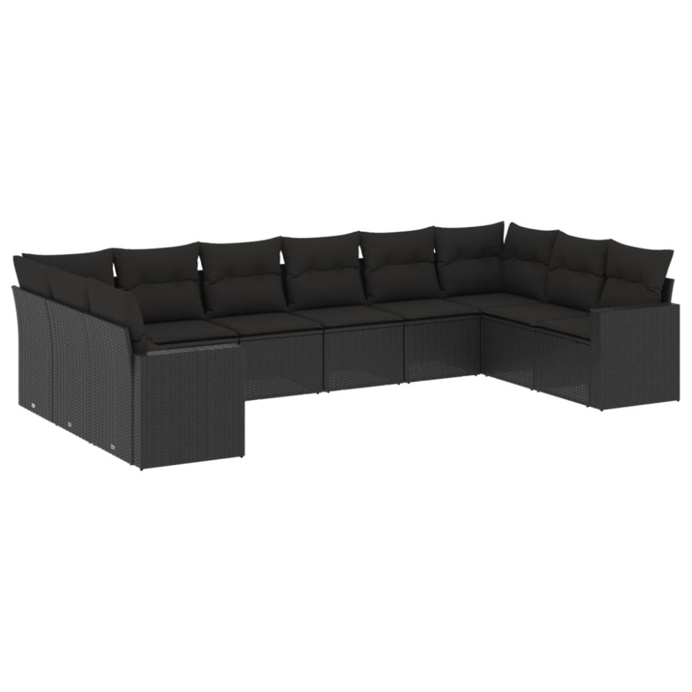 vidaXL Set canapele de grădină cu perne, 10 piese, negru, poliratan