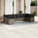 vidaXL Set mobilier de grădină cu perne, 10 piese, gri, poliratan vidaXL Set mobilier de grădină cu perne, 10 piese, gri, poliratan