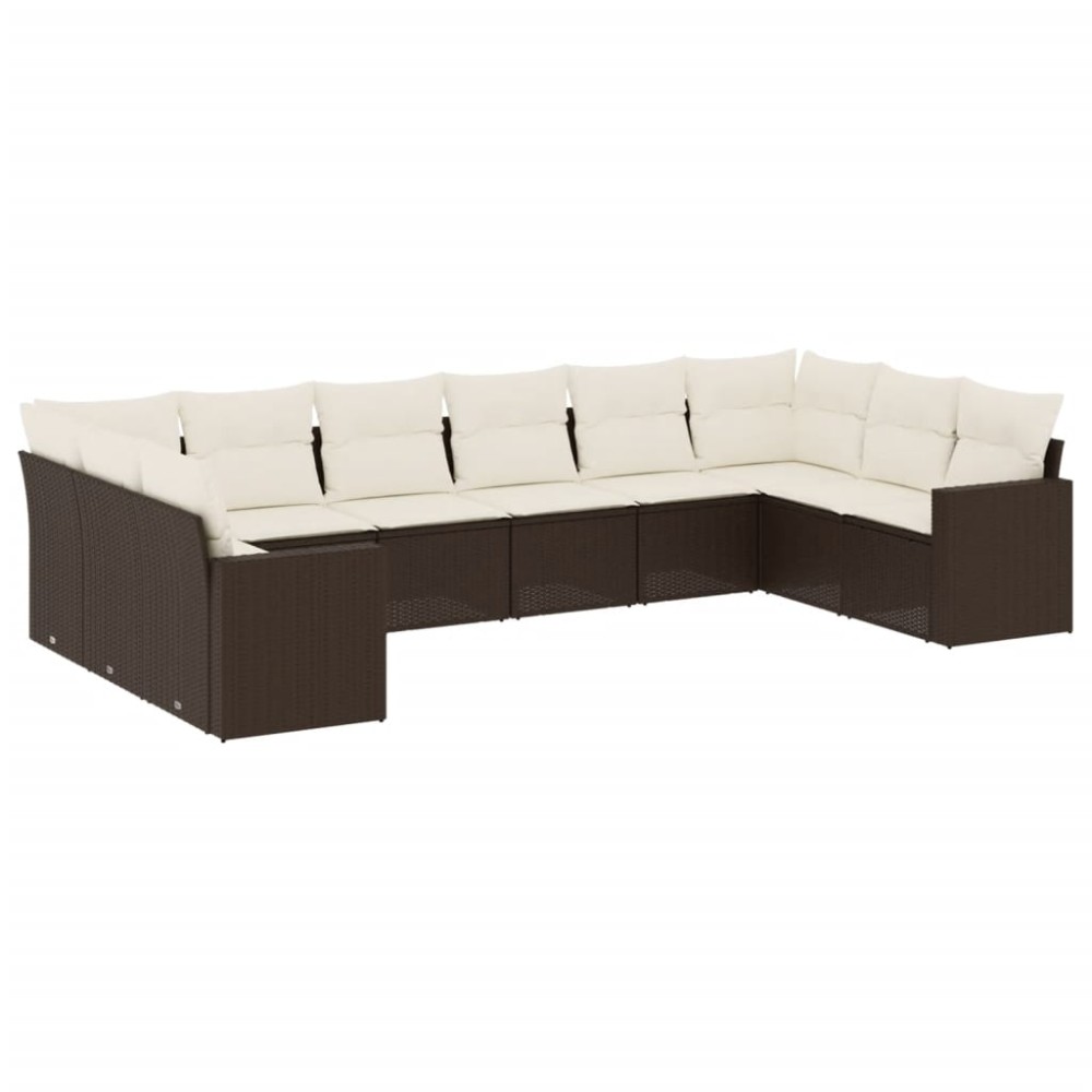 vidaXL Set canapele de grădină cu perne, 10 piese, maro, poliratan