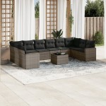 vidaXL Set canapele de grădină cu perne, 11 piese, gri, poliratan vidaXL Set canapele de grădină cu perne, 11 piese, gri, poliratan