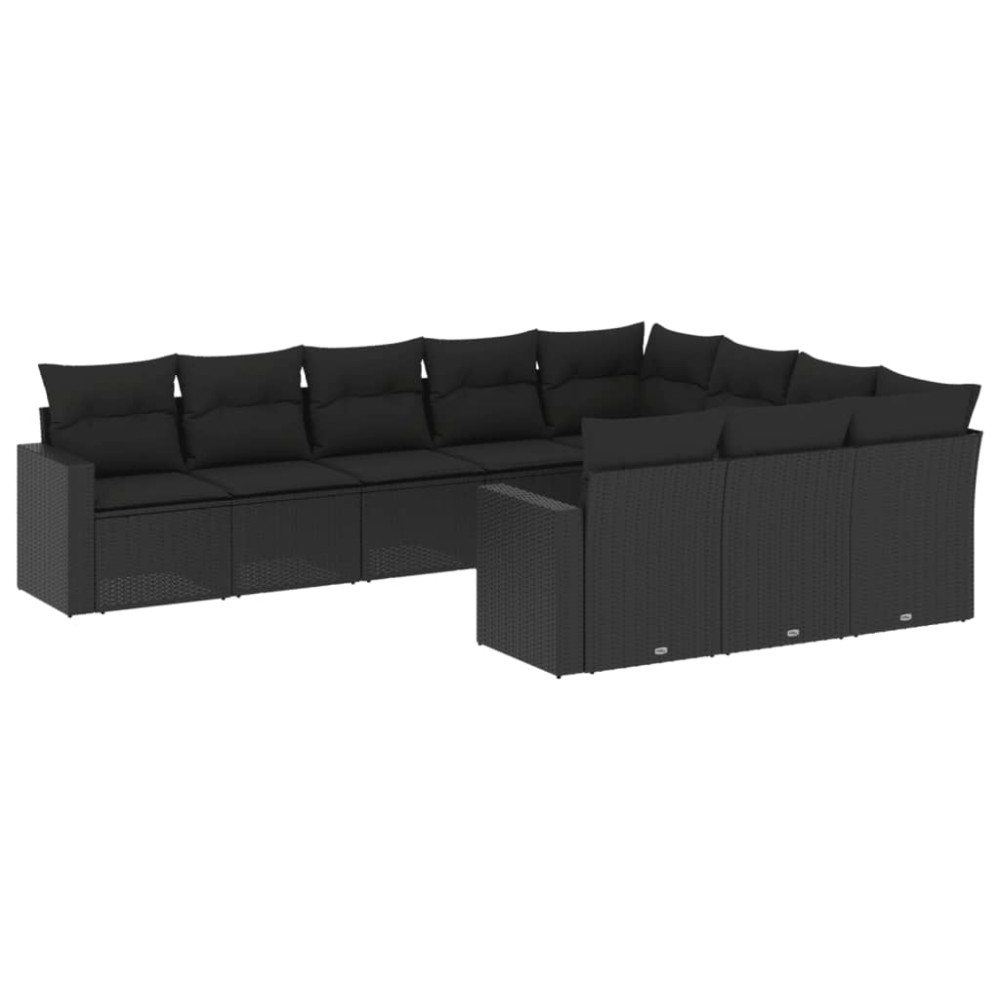 vidaXL Set canapele de grădină cu perne, 10 piese, negru, poliratan