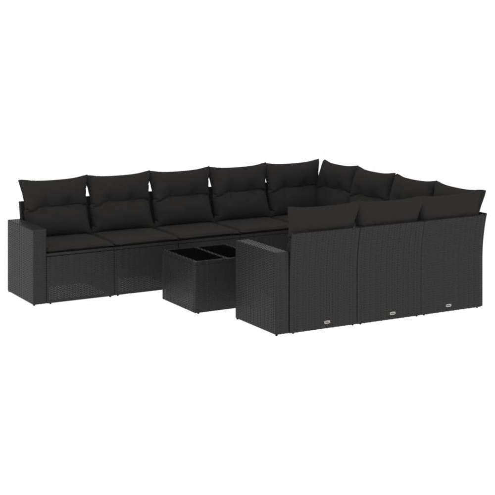 vidaXL Set canapele de grădină cu perne, 11 piese, negru, poliratan