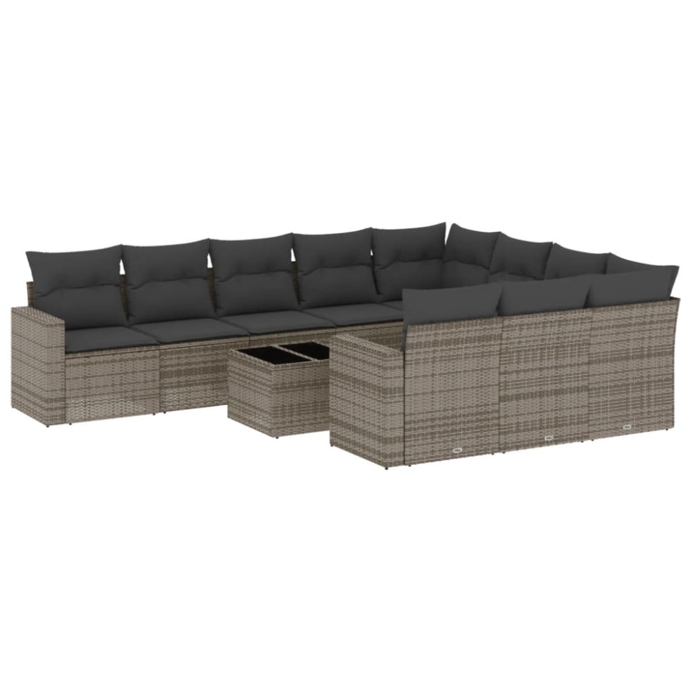 vidaXL Set canapele de grădină cu perne, 11 piese, gri, poliratan