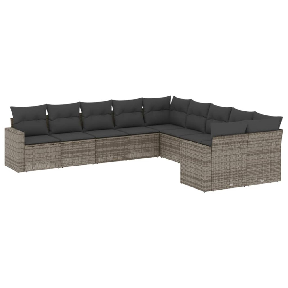 vidaXL Set mobilier de grădină cu perne, 10 piese, gri, poliratan