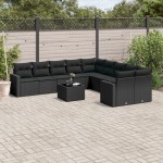 vidaXL Set canapele de grădină cu perne, 11 piese, negru, poliratan vidaXL Set canapele de grădină cu perne, 11 piese, negru, poliratan