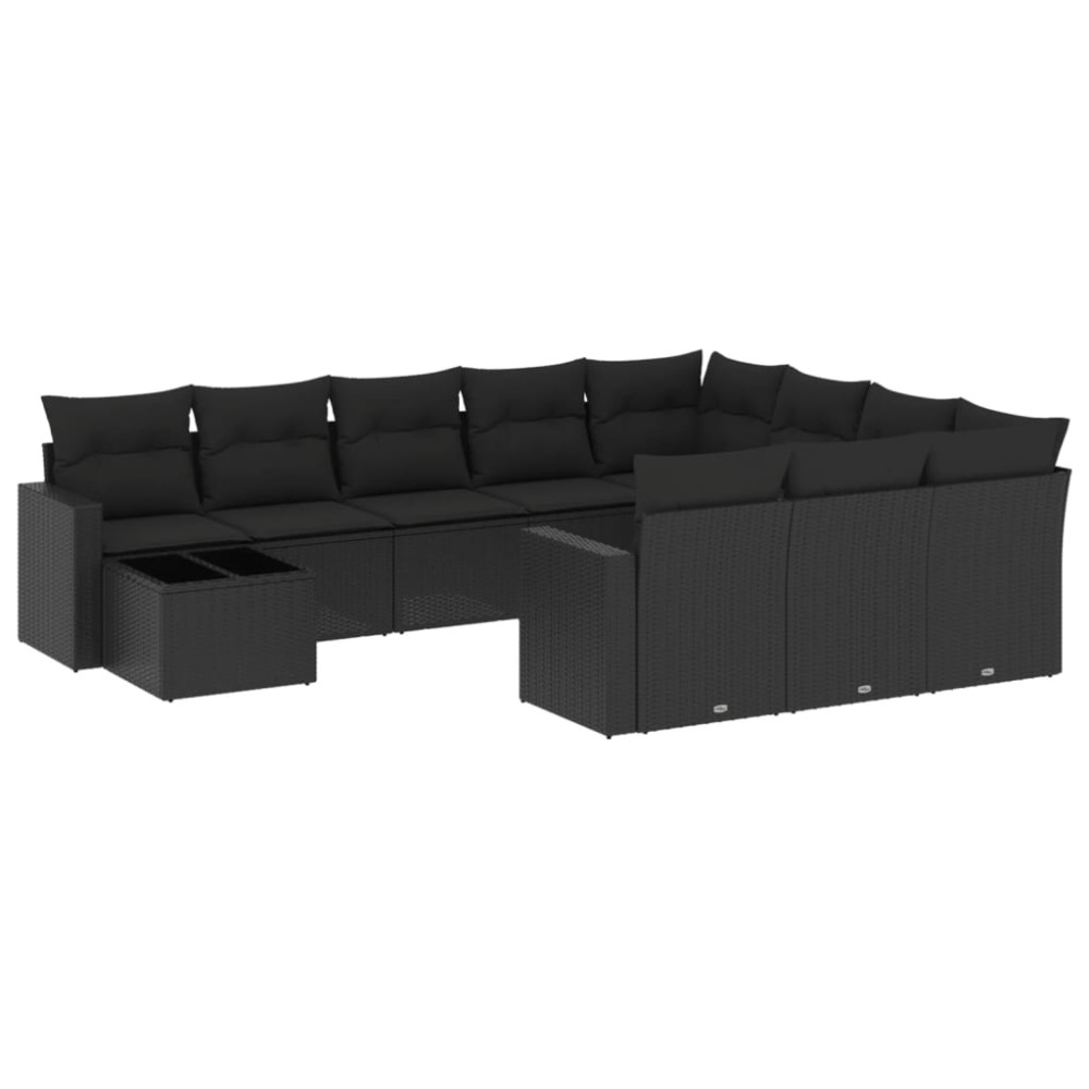 vidaXL Set canapele de grădină cu perne, 11 piese, negru, poliratan