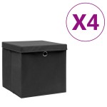 vidaXL Cutii depozitare cu capac, 4 buc., negru, 28x28x28 cm vidaXL Cutii depozitare cu capac, 4 buc., negru, 28x28x28 cm