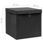 vidaXL Cutii depozitare cu capac, 4 buc., negru, 28x28x28 cm vidaXL Cutii depozitare cu capac, 4 buc., negru, 28x28x28 cm
