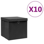 vidaXL Cutii depozitare cu capac, 4 buc., negru, 28x28x28 cm vidaXL Cutii depozitare cu capac, 4 buc., negru, 28x28x28 cm
