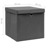 vidaXL Cutii depozitare cu capac, 4 buc., gri, 28x28x28 cm vidaXL Cutii depozitare cu capac, 4 buc., gri, 28x28x28 cm