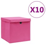 vidaXL Cutii depozitare cu capace, 10 buc., roz, 28x28x28 cm vidaXL Cutii depozitare cu capace, 10 buc., roz, 28x28x28 cm