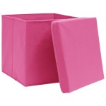 vidaXL Cutii depozitare cu capace, 10 buc., roz, 28x28x28 cm vidaXL Cutii depozitare cu capace, 10 buc., roz, 28x28x28 cm