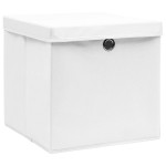 vidaXL Cutii depozitare cu capace, 4 buc., alb, 28x28x28 cm vidaXL Cutii depozitare cu capace, 4 buc., alb, 28x28x28 cm