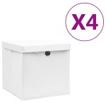 vidaXL Cutii depozitare cu capace, 4 buc., alb, 28x28x28 cm vidaXL Cutii depozitare cu capace, 4 buc., alb, 28x28x28 cm