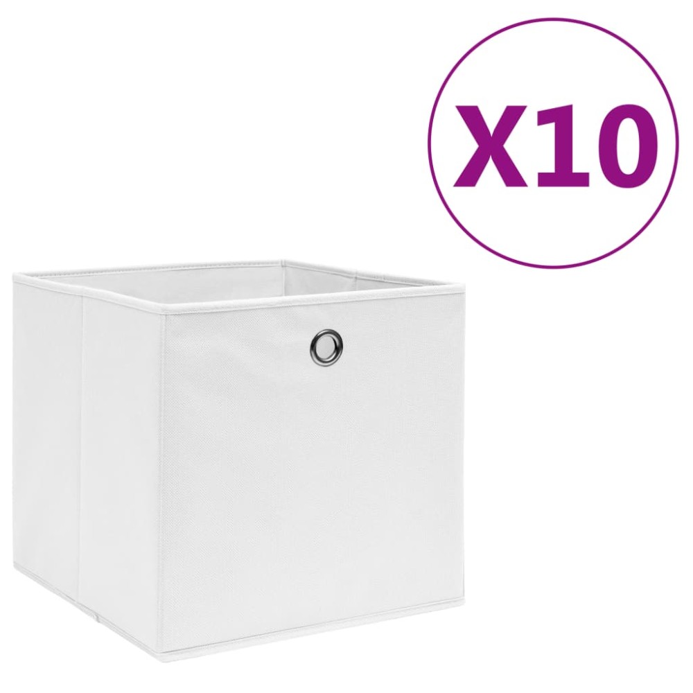 vidaXL Cutii depozitare, 10 buc., alb, 28x28x28 cm, material nețesut