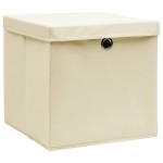 vidaXL Cutii depozitare cu capace, 4 buc., crem, 28x28x28 cm vidaXL Cutii depozitare cu capace, 4 buc., crem, 28x28x28 cm