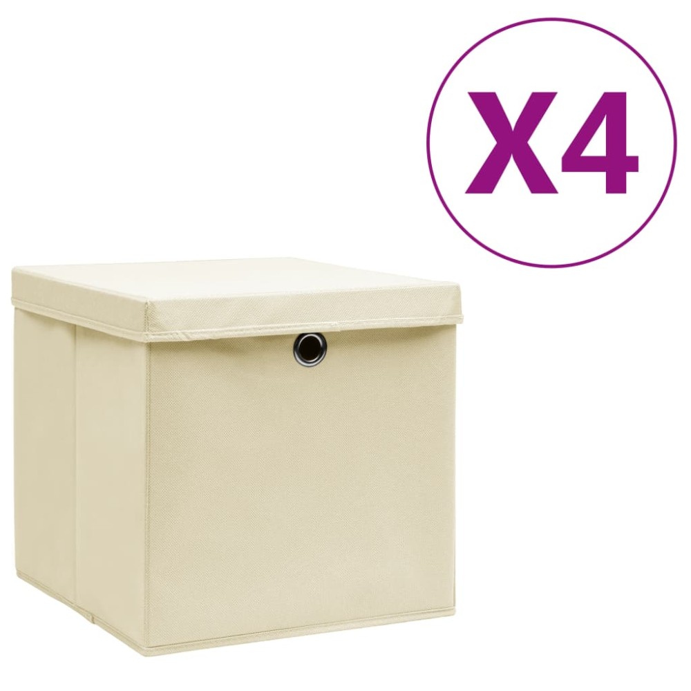 vidaXL Cutii depozitare cu capace, 4 buc., crem, 28x28x28 cm
