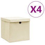 vidaXL Cutii depozitare cu capace, 4 buc., crem, 28x28x28 cm vidaXL Cutii depozitare cu capace, 4 buc., crem, 28x28x28 cm