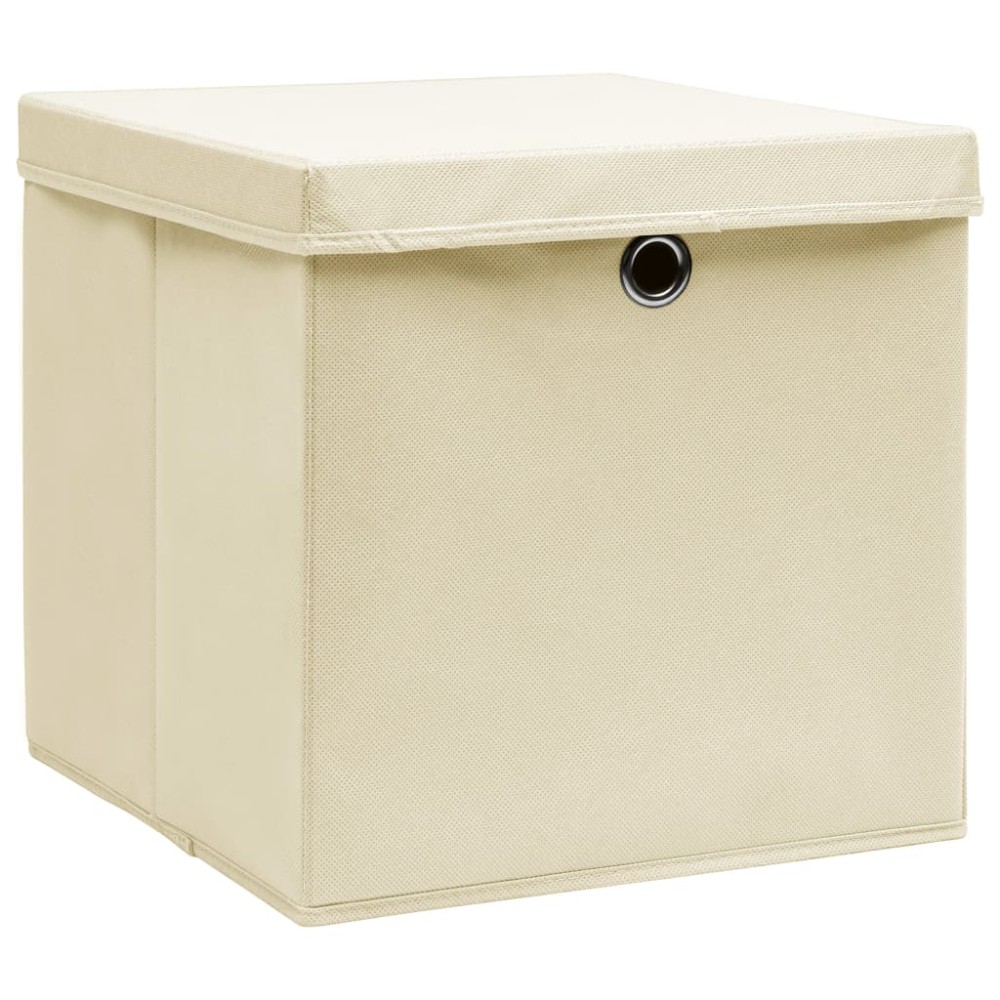 vidaXL Cutii depozitare cu capace, 10 buc., crem, 28x28x28 cm