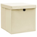 vidaXL Cutii depozitare cu capace, 10 buc., crem, 28x28x28 cm vidaXL Cutii depozitare cu capace, 10 buc., crem, 28x28x28 cm