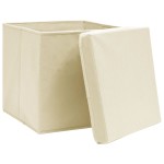 vidaXL Cutii depozitare cu capace, 10 buc., crem, 28x28x28 cm vidaXL Cutii depozitare cu capace, 10 buc., crem, 28x28x28 cm