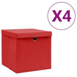 vidaXL Cutii depozitare cu capace, 4 buc., roșu, 28x28x28 cm vidaXL Cutii depozitare cu capace, 4 buc., roșu, 28x28x28 cm