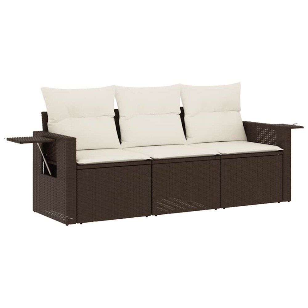 vidaXL Set canapele de grădină cu perne, 3 piese, maro, poliratan