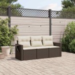 vidaXL Set canapele de grădină cu perne, 3 piese, maro, poliratan vidaXL Set canapele de grădină cu perne, 3 piese, maro, poliratan
