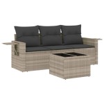 vidaXL Set canapea de grădină cu perne, 4 piese, gri deschis poliratan