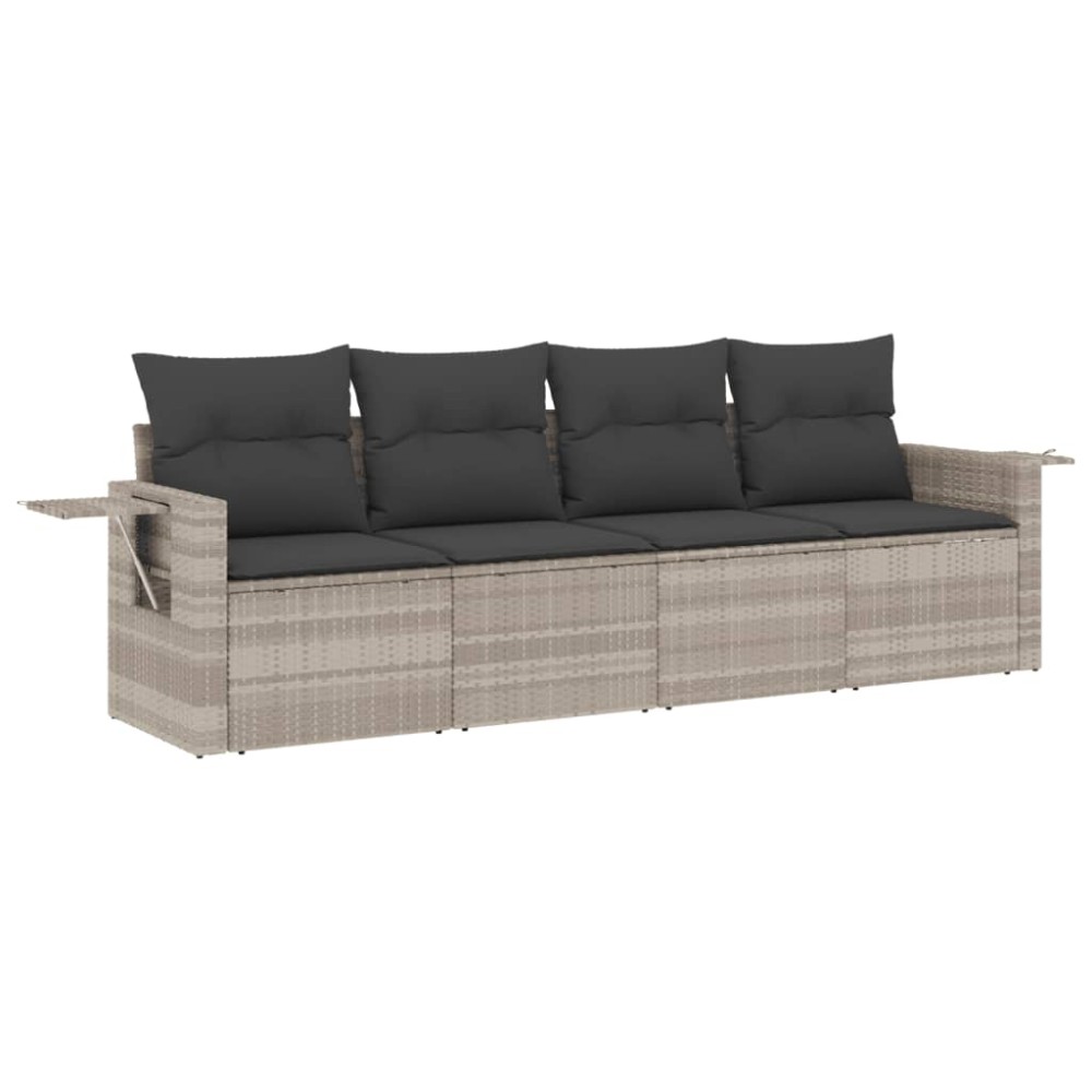 vidaXL Set canapea de grădină cu perne, 4 piese, gri deschis poliratan