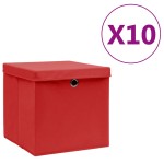 vidaXL Cutii depozitare cu capace, 10 buc., roșu, 28x28x28 cm vidaXL Cutii depozitare cu capace, 10 buc., roșu, 28x28x28 cm