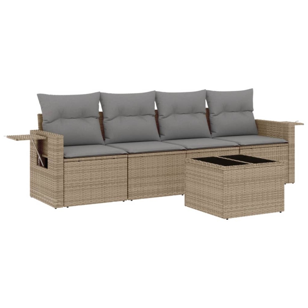 vidaXL Set canapele de grădină cu perne, 5 piese, bej, poliratan