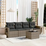 vidaXL Set canapea de grădină cu perne, 5 piese, gri, poliratan vidaXL Set canapea de grădină cu perne, 5 piese, gri, poliratan