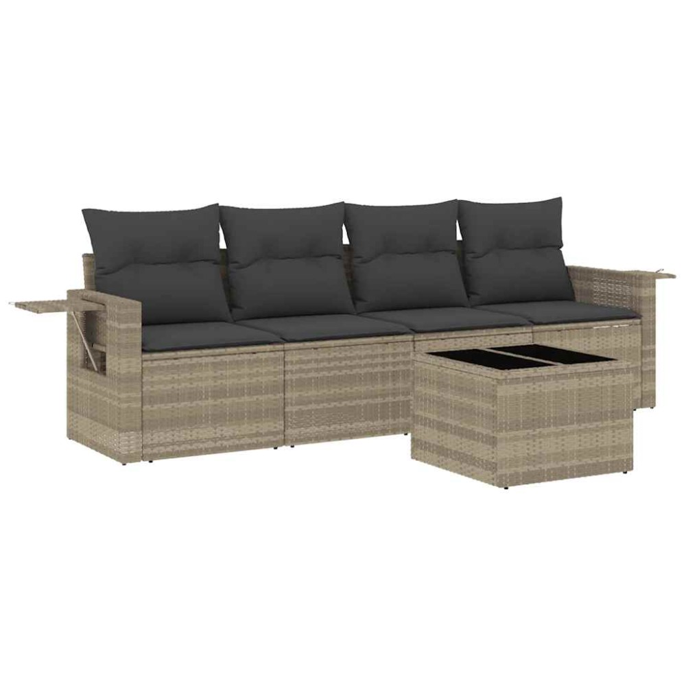 vidaXL Set canapele de grădină cu perne, 5 piese gri deschis poliratan